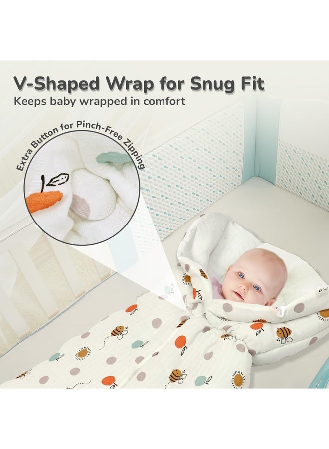 R for Rabbit طقم سرير كيس نوم بيبي سنوغي بليس | عش حمل من قطن موسلين 100% فاخر للمواليد الجدد والأطفال الرضع | مناسب للسفر للبنات والأولاد من 0-6 أشهر (عسل أبيض) - Image 5