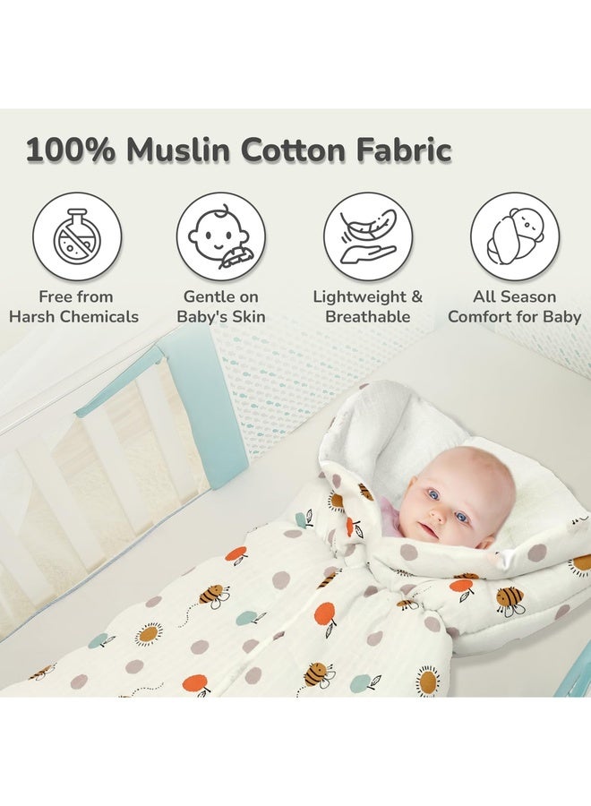 R for Rabbit طقم سرير كيس نوم بيبي سنوغي بليس | عش حمل من قطن موسلين 100% فاخر للمواليد الجدد والأطفال الرضع | مناسب للسفر للبنات والأولاد من 0-6 أشهر (عسل أبيض) - Image 3