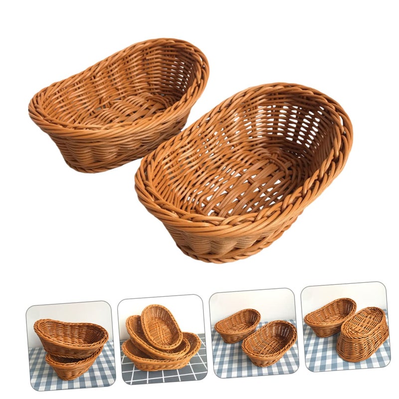 Woven Storage Baskets Set Of 2 Plastic Kitchen Container 28X19X9 5CM For Fruits Vegetables Bread - Image 5