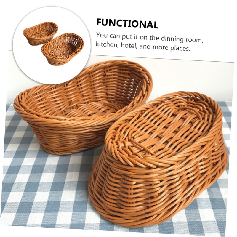 Woven Storage Baskets Set Of 2 Plastic Kitchen Container 28X19X9 5CM For Fruits Vegetables Bread - Image 4