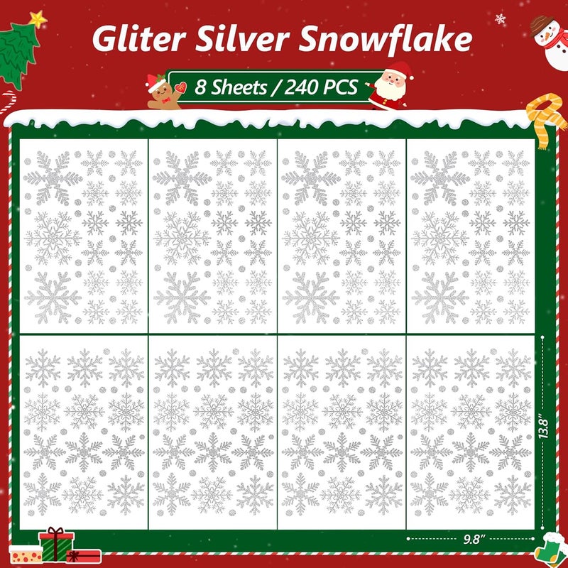 LUDILO 240Pcs Christmas Window Clings Glitter Snowflakes Window Decals Static Window Stickers for Christmas Decorations Windows Décor Ornaments Xmas Party Supplies Thanksgiving Party Décor - Image 3