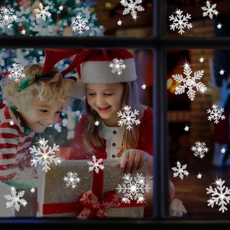 LUDILO 240Pcs Christmas Window Clings Glitter Snowflakes Window Decals Static Window Stickers for Christmas Decorations Windows Décor Ornaments Xmas Party Supplies Thanksgiving Party Décor - Image 5