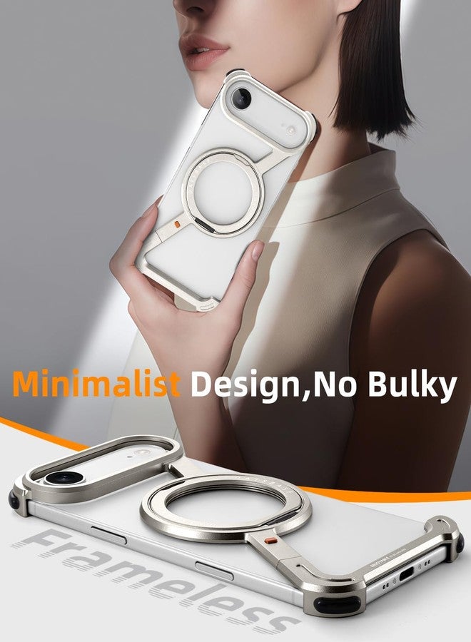 OATSBASF Minimalist Phone Case for iPhone Air, 360° Rotation Kickstand Aluminum Metal Frameless Design Bumper Z Case, Protective Shock Grade Shell for iPhone Air, Natural Titanium - Image 3