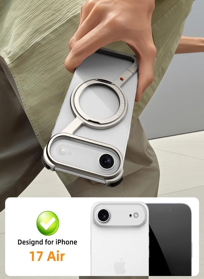 OATSBASF Minimalist Phone Case for iPhone Air, 360° Rotation Kickstand Aluminum Metal Frameless Design Bumper Z Case, Protective Shock Grade Shell for iPhone Air, Natural Titanium - Image 2