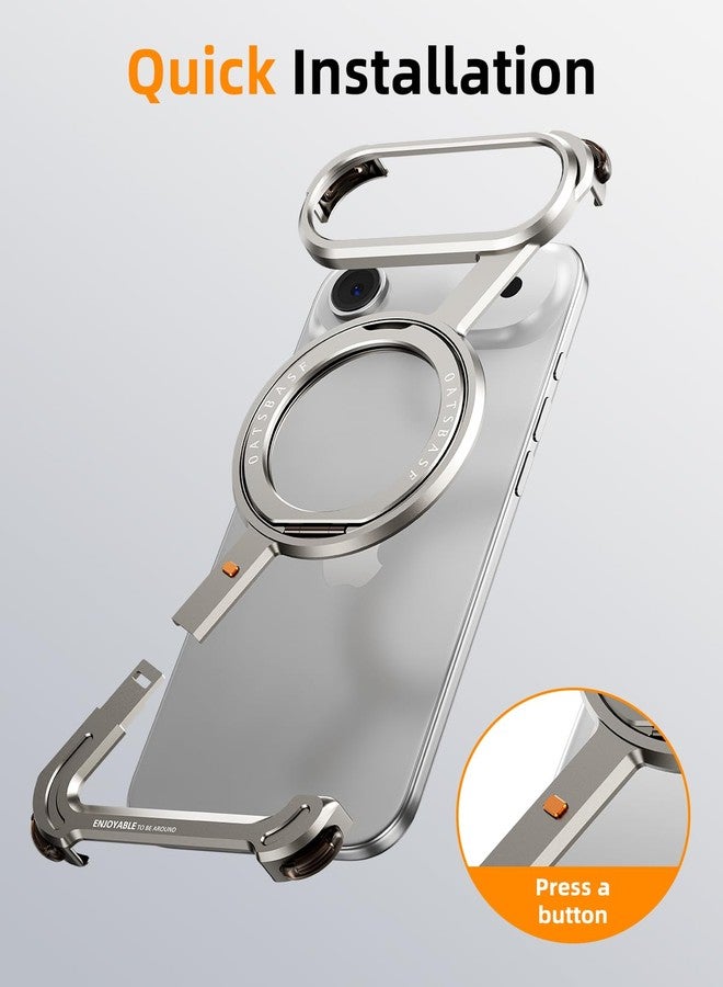 OATSBASF Minimalist Phone Case for iPhone Air, 360° Rotation Kickstand Aluminum Metal Frameless Design Bumper Z Case, Protective Shock Grade Shell for iPhone Air, Natural Titanium - Image 5