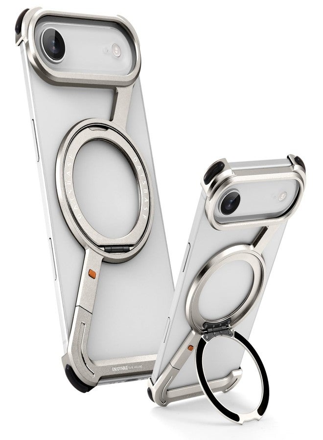 OATSBASF Minimalist Phone Case for iPhone Air, 360° Rotation Kickstand Aluminum Metal Frameless Design Bumper Z Case, Protective Shock Grade Shell for iPhone Air, Natural Titanium - Image 1