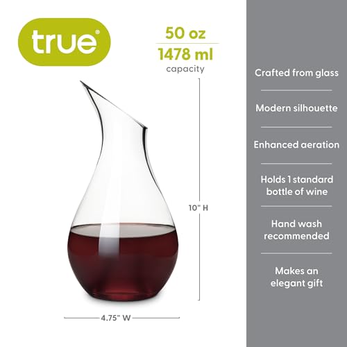 True Centerpiece Tabletop Clear Glass Decanter, Modern Carafe for Red and White Wine, Elegant Glass Pitcher for Wedding Gifts, Birthday Gifts, Home Bar Accessories, 50 oz (1.5 L), Set of 1 - Image 3