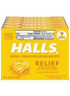 Halls HALLS Relief Honey Lemon Cough Drops, 20 Packs of 9 Drops (180 Total Drops) 