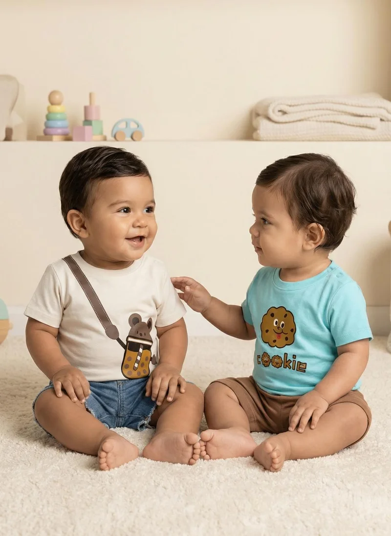 نوتيناتي Nautinati Baby Boys' 100% Cotton Pack of 2 Printed Round Neck T-shirts