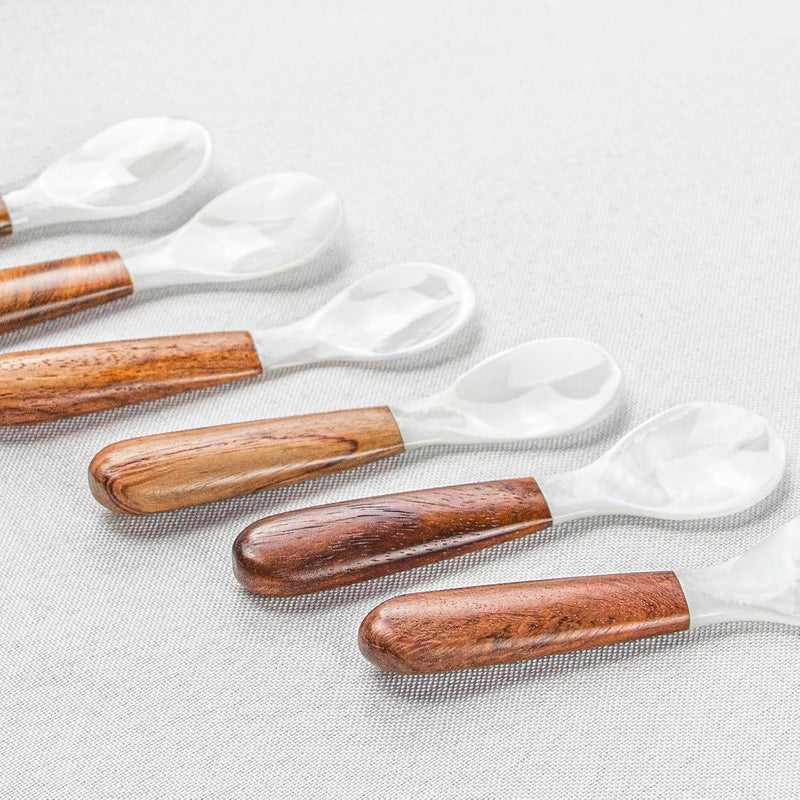 DUEBEL Set of 6 Caviar Spoons with Wooden Handle, 12cm Mother of Pearl Spoons for Caviar Serving, Egg Serving, Catering Deroration - Image 3