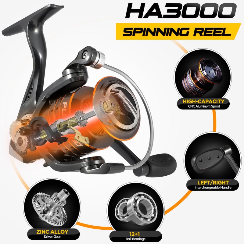 PLUSINNO Fishing Rod and Reel Combos, Bronze Warrior Toray 24-Ton Carbon Matrix Telescopic Fishing Rod Pole, 12 +1 Shielded Bearings Stainless Steel BB Spinning Reel, Travel Freshwater Fishing Gear - Image 4