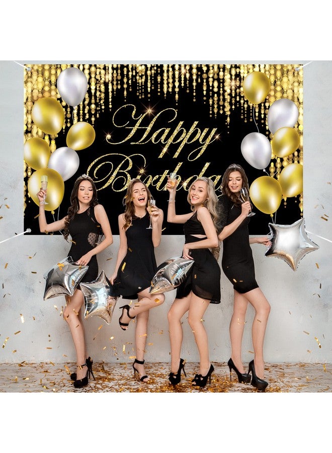 Tevxj Black Gold Happy Birthday Banner Backdrop Large Happy Birthday Yard Sign Backgroud It'S My Birthday Backdrop Baby Shower Party Indoor Outdoor Car Decoration Supplies For Men Women Boys Girls - Image 3