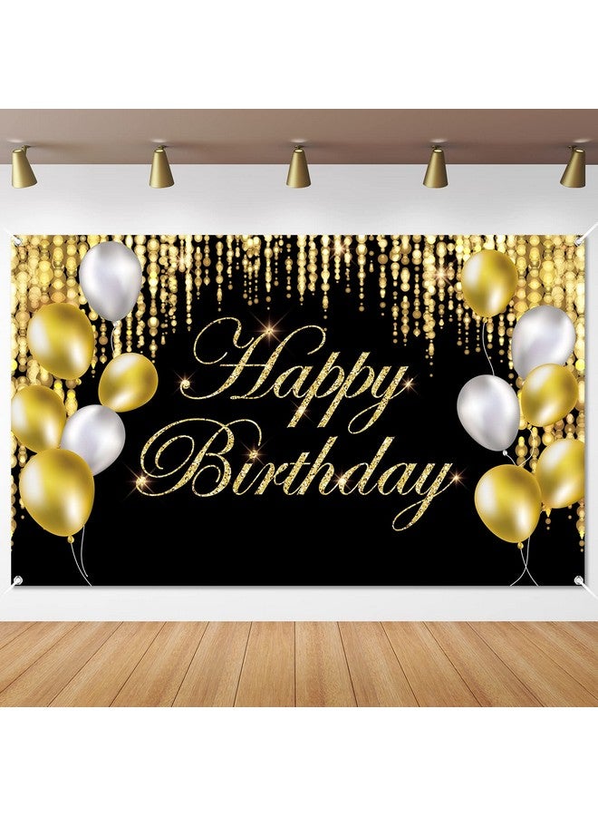 Tevxj Black Gold Happy Birthday Banner Backdrop Large Happy Birthday Yard Sign Backgroud It'S My Birthday Backdrop Baby Shower Party Indoor Outdoor Car Decoration Supplies For Men Women Boys Girls - Image 1