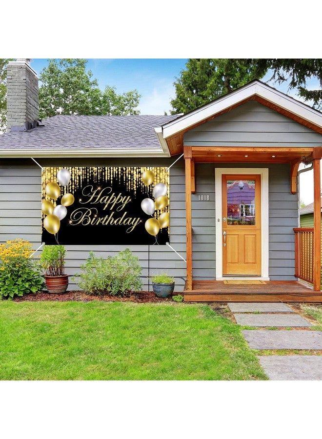 Tevxj Black Gold Happy Birthday Banner Backdrop Large Happy Birthday Yard Sign Backgroud It'S My Birthday Backdrop Baby Shower Party Indoor Outdoor Car Decoration Supplies For Men Women Boys Girls - Image 4