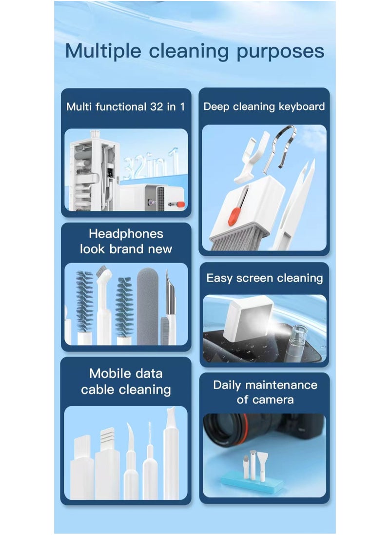 OUYoo - OUYoo Keyboard Cleaning Set - 32 in 1 Keyboard Cleaner, PC Cleaning Kit with Brush, Keyboard Cleaning, Laptop Cleaning Set, Keyboard Cleaner Mobile Phone for iPhone, Tablet, Computer, Camera.（White） - Image 1