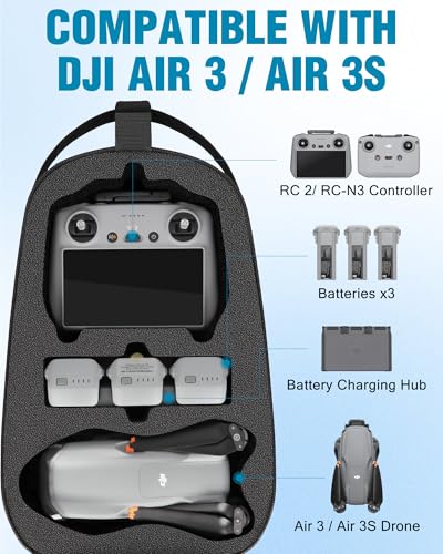 PEKREWS Air 3S Case, Portable Drone Bag Compatible with DJI Air 3, Travel Drone Backpack for DJI RC 2/N3/N2 Remote Controller, Sturdy Waterproof RC 2 Carrying Case for Fly More Combo Accessories - Image 2