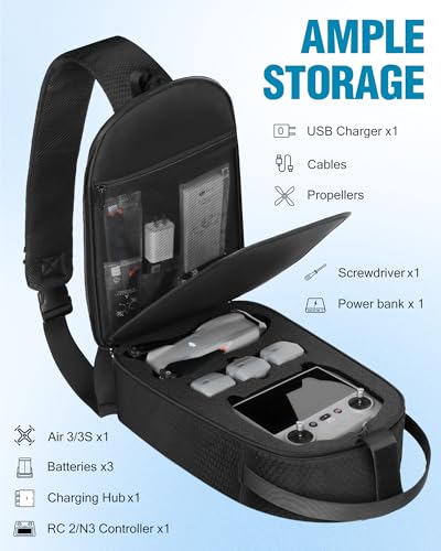 PEKREWS Air 3S Case, Portable Drone Bag Compatible with DJI Air 3, Travel Drone Backpack for DJI RC 2/N3/N2 Remote Controller, Sturdy Waterproof RC 2 Carrying Case for Fly More Combo Accessories - Image 3