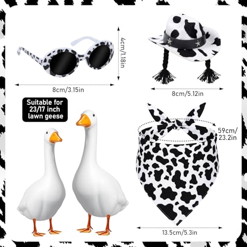 Aposwow Porch Goose Cow Outfits, Cute Hat Bandana and Glasses Cement Goose Costume, Farm Cow Garden Lawn Art Outfits Party Decor for 23" 17" Geese Statue - Image 2