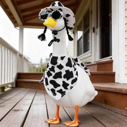 Aposwow Porch Goose Cow Outfits, Cute Hat Bandana and Glasses Cement Goose Costume, Farm Cow Garden Lawn Art Outfits Party Decor for 23" 17" Geese Statue - Image 4