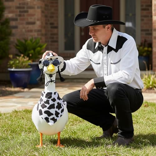Aposwow Porch Goose Cow Outfits, Cute Hat Bandana and Glasses Cement Goose Costume, Farm Cow Garden Lawn Art Outfits Party Decor for 23" 17" Geese Statue - Image 5