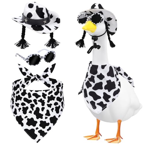 Aposwow Porch Goose Cow Outfits, Cute Hat Bandana and Glasses Cement Goose Costume, Farm Cow Garden Lawn Art Outfits Party Decor for 23" 17" Geese Statue - Image 1