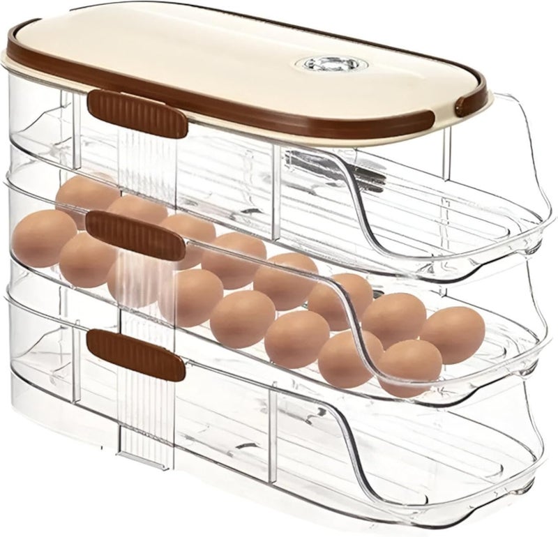 موزع بيض منزلق - حامل بيض متعدد الطبقات للثلاجة بتصميم قابل للطي وأقسام واسعة، مثالي لتخزين الطعام وسهولة الوصول إليه