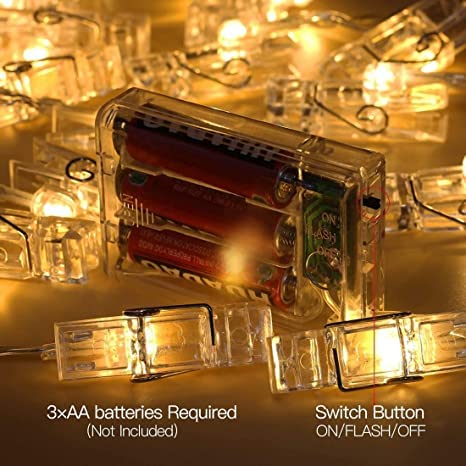 HuBBeR SHREE RAGHUVIR 16 Photo Acrylic Clips Light Battery Operated Photo Lights 3m Fairy String Photo Clips with led Lights Hanging Copper Wire led Clip String Lights for Bedroom Christmas Decoration - Image 5