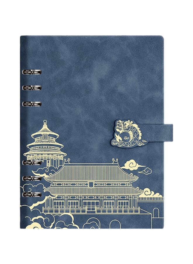 Ujia National Trend Loose-Leaf Stamp Book A5 Travel Check-In Collection Book Blank Pages Thickened Museum Forbidden City Scenic Spot Check-In Stamp Commemorative Handbook Journal Notebook Dragon Clasp Smog Blue - Image 3