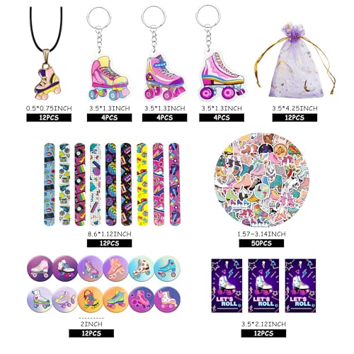 Tazimi 122 PCS Roller Skate Party Favors Skating Party Supplies with Key Chains Button Pins Stickers Rubber Bracelets for Hip Hop Disco 80s 90s Themed Party (style 2) - Image 2