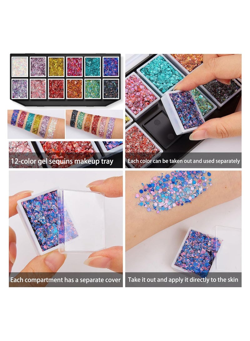 Generic Body Glitter Gel, 12PCS Face Glitters Body Gel Sequins Shimmer Liquid Eyeshadow, Mermaid Sequins Liquid Holographic Glitter Gel, Chunky Glitter for Face Hair Stage Makeup Body Painted Eye Shadow - Image 3
