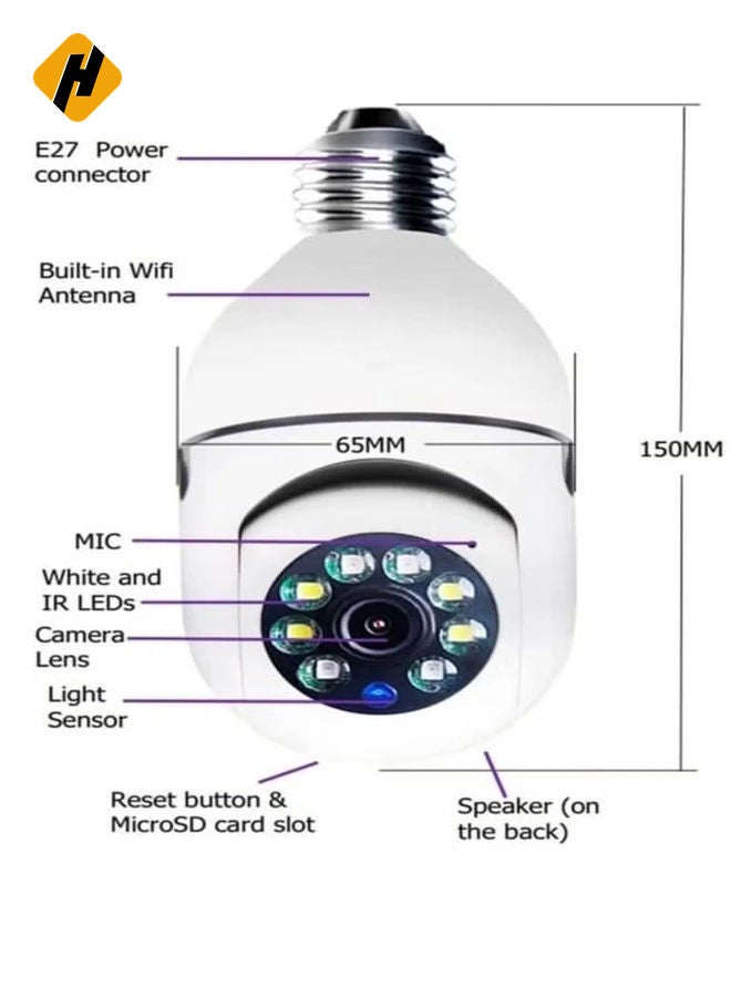HuHa 2Pcs Light Bulb Security Camera 2.4GHz & 5G WiFi Outdoor, 1080P E27 Light Socket Security Camera, Indoor 360° Home Security Cameras, Full Color Day and Night, Smart Motion Detection  - Image 5
