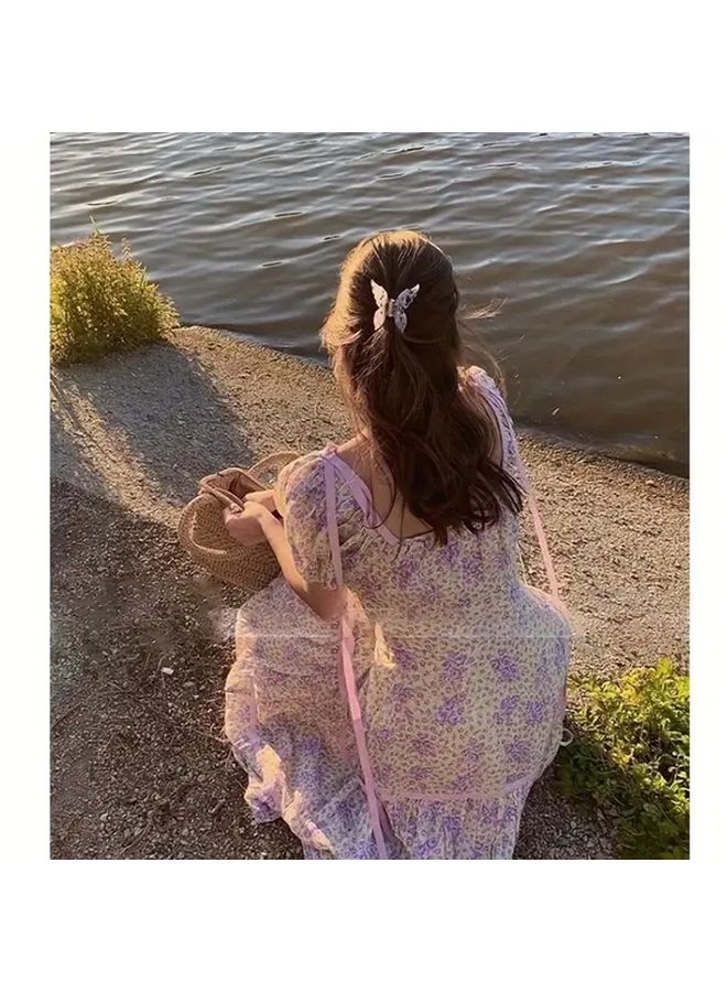 مشبك شعر فرنسي أنيق على شكل فراشة من الأسيتات، لون حورية البحر الوردي شفاف مقاس متوسط - Image 3