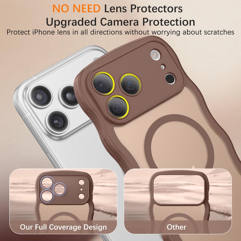 BENTOBEN Magnetic for iPhone 17 Pro Max Case, Cute Wavy [Full Camera Protection][Compatible with MagSafe] Matte Anti-Slip Bumper Women Girls Boys Protective Cover for 17 ProMax 6.9", Desert Titanium - Image 4