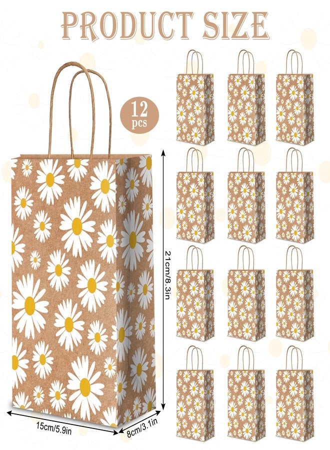 وولاين مجموعة من 12 كيس هدايا مزينة بزهرة الأقحوان من والين، أكياس ورقية كرافت بمقابض، مثالية لحفلات الربيع، وحفلات الزفاف، وأعياد الميلاد، والتسوق، وحفلات استقبال المولود، مقاس 5.9 × 8.3 × 3.1 بوصة - Image 3