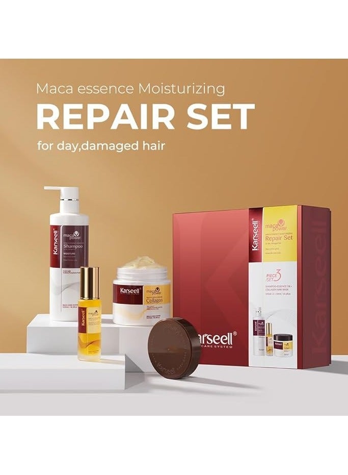 Karseell Maca Essence Moisturizing Repair Set, Collagen Hair Mask 500ml, Shampoo 500ml & Maca Essence Oil 50ml - Image 3