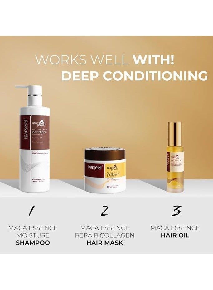 Karseell Maca Essence Moisturizing Repair Set, Collagen Hair Mask 500ml, Shampoo 500ml & Maca Essence Oil 50ml - Image 5