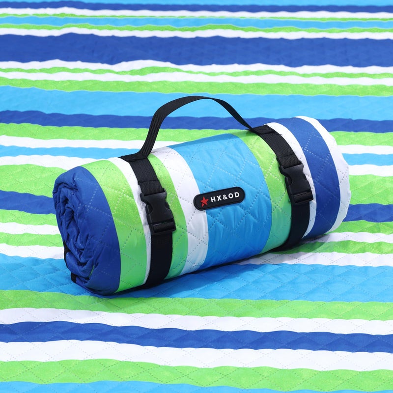 HXOD Extra Large Picnic Blanket Outdoor 80x80 Waterproof Picnic Mat Foldable 3Layer Camping Blanket Portable with Carry Strap Park Blanket for GrassBlue