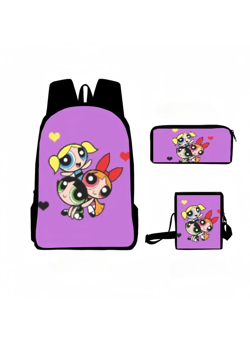 حقيبة ظهر Powerpuff Girls حقيبة ظهر مدرسية للطلاب 29*16*42 سم + حقيبة ظهر 19*6*23 سم + حافظة أقلام 24*7*11 سم مجموعة من ثلاث قطع - Image 1