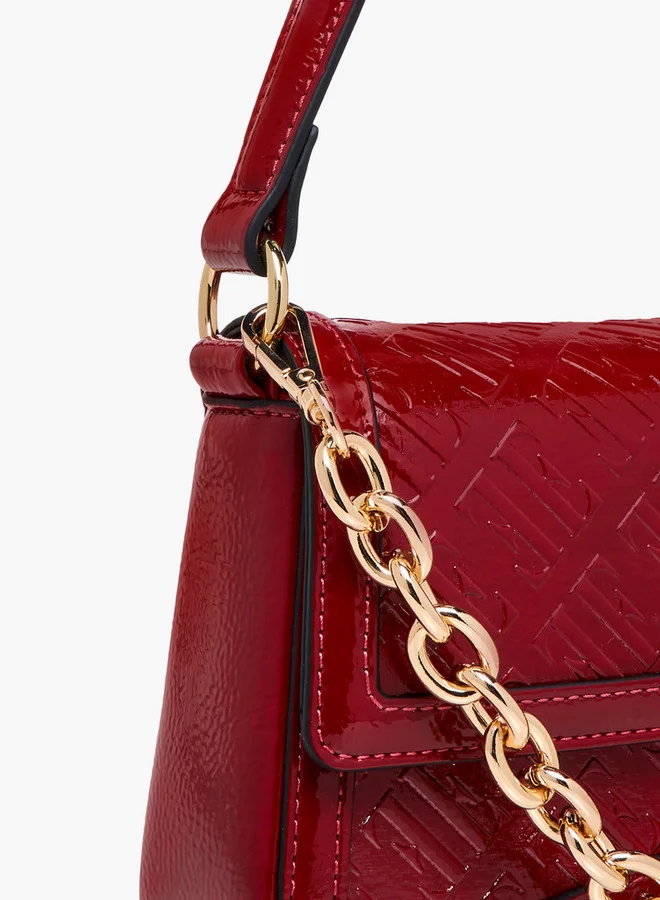 ELLE Monogram Embossed Shoulder Bag with Button Closure