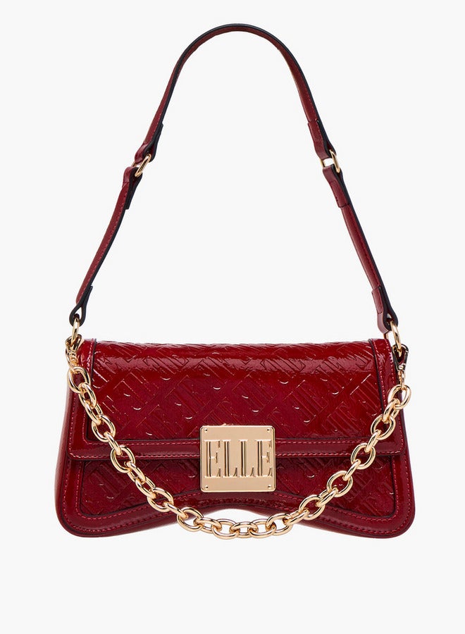 ELLE Monogram Embossed Shoulder Bag with Button Closure - Image 1