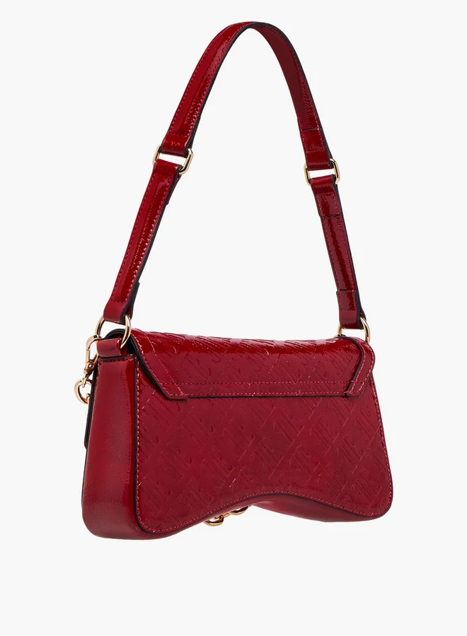 ELLE Monogram Embossed Shoulder Bag with Button Closure