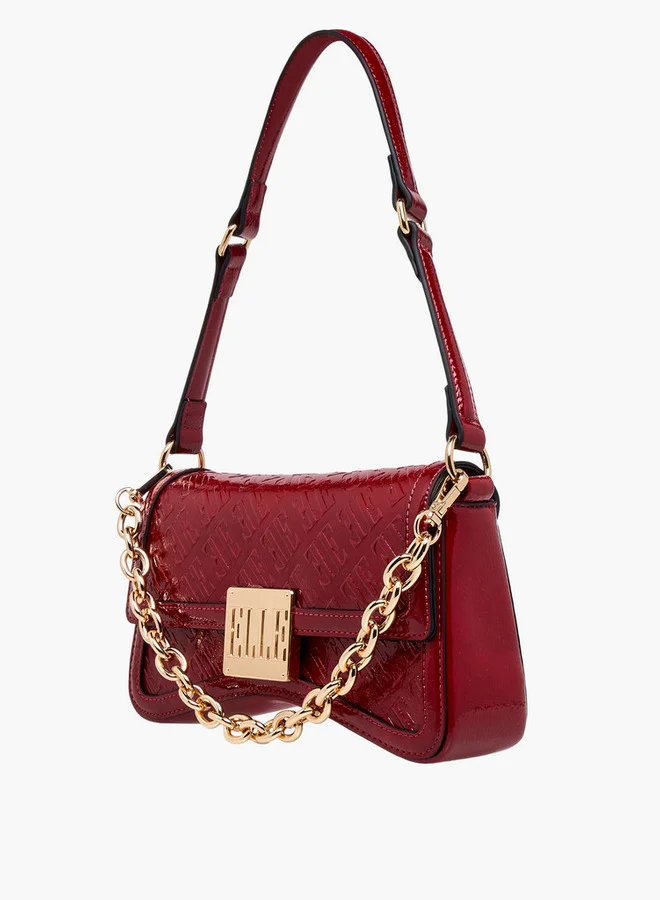 ELLE Monogram Embossed Shoulder Bag with Button Closure