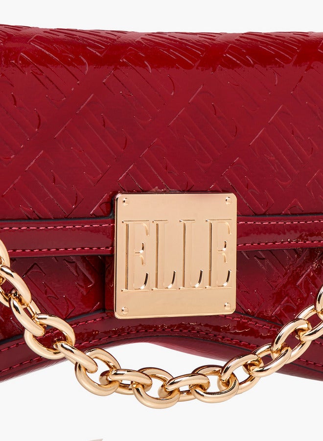 ELLE Monogram Embossed Shoulder Bag with Button Closure - Image 5