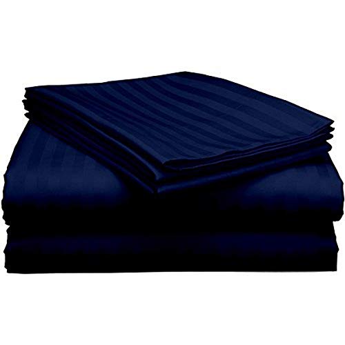Purav Light Microfiber Flat Double Bed Bedsheet| Plain Striped Cotton Bedsheet with 2 Pillow Covers for King Size Bed| Supersoft 340 TC| Breathable| Wrinklefree| Size: 90x100 inch| Navy Blue Color - Image 2