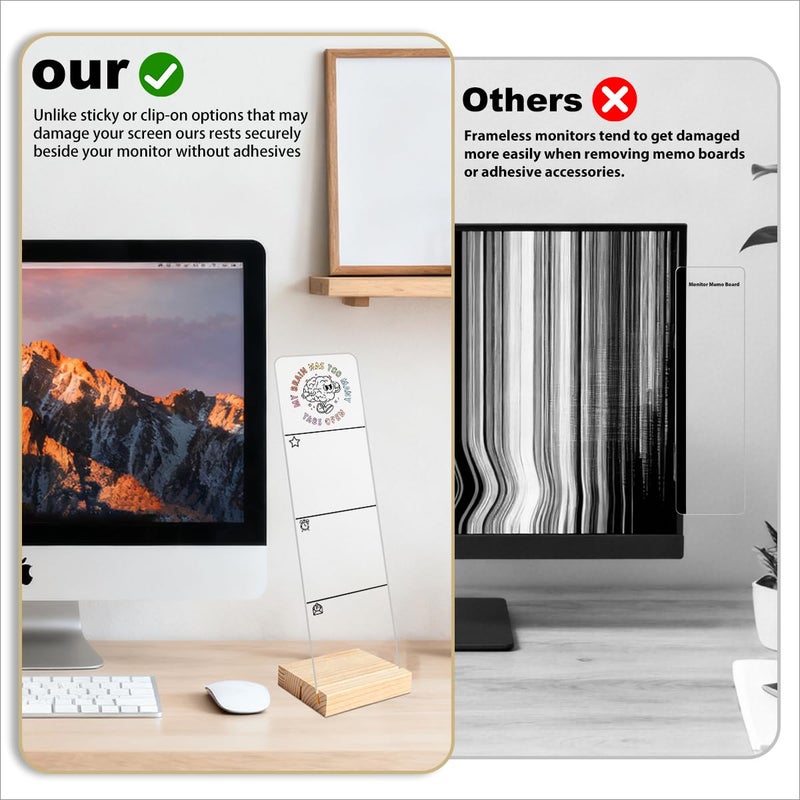 HTBIG Monitor Memo Board with Removable Wooden Base Acrylic Portable Sticky Note Holder, My Brain Has Too Many Tabs Open Logo Office Desk Desk Set Sticky Notes 100 Sheets - Image 3