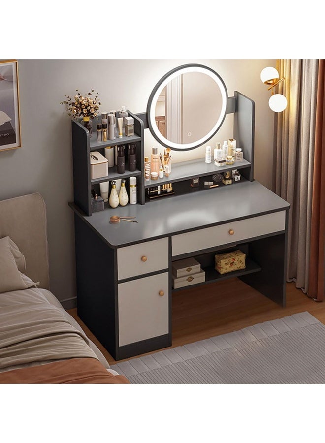 Jorunb LED Makeup Vanity Set with Mirror, Wooden Dressing Table with 2 Drawers and 1 Cabinet Makeup Desk for Bedroom Modern Design (Gray 100*40*128cm) - Image 1