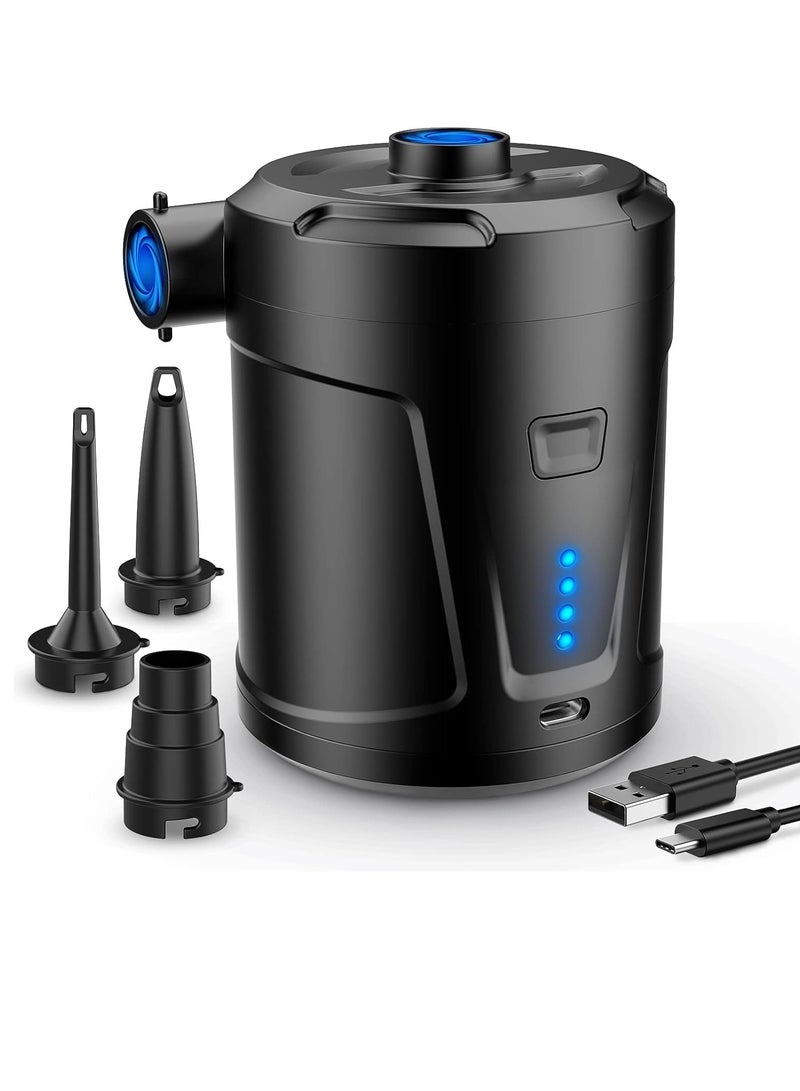 عام مضخة هواء كهربائية ، مضخة هواء محمولة 5200mAh مع وظيفة التضخم / الانكماش السريع ، مضخة كهربائية قابلة للشحن بثلاث فوهات ، مناسبة لأحواض الأطفال ، حمامات السباحة ، مراتب الهواء ، قوارب قابلة للنفخ (أسود) - Image 1