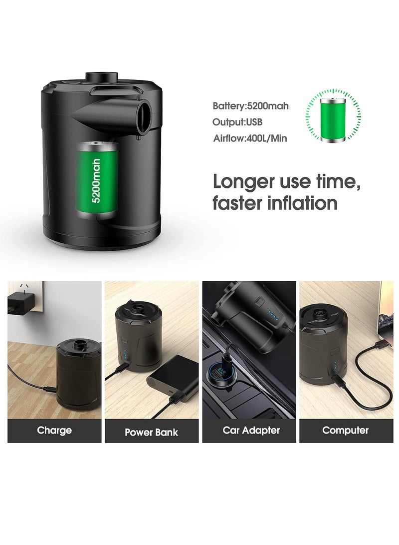 عام مضخة هواء كهربائية ، مضخة هواء محمولة 5200mAh مع وظيفة التضخم / الانكماش السريع ، مضخة كهربائية قابلة للشحن بثلاث فوهات ، مناسبة لأحواض الأطفال ، حمامات السباحة ، مراتب الهواء ، قوارب قابلة للنفخ (أسود) - Image 3