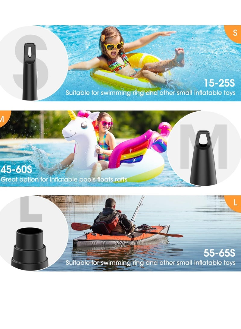 عام مضخة هواء كهربائية ، مضخة هواء محمولة 5200mAh مع وظيفة التضخم / الانكماش السريع ، مضخة كهربائية قابلة للشحن بثلاث فوهات ، مناسبة لأحواض الأطفال ، حمامات السباحة ، مراتب الهواء ، قوارب قابلة للنفخ (أسود) - Image 4