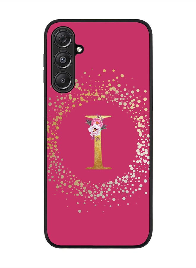 Stylizedd Rugged Black Edge case for Samsung Galaxy M34 5G, Slim fit Flexible   Custom Monogram Initial Letter Floral Pattern Alphabet - I (Dark Pink Rose) - Image 1